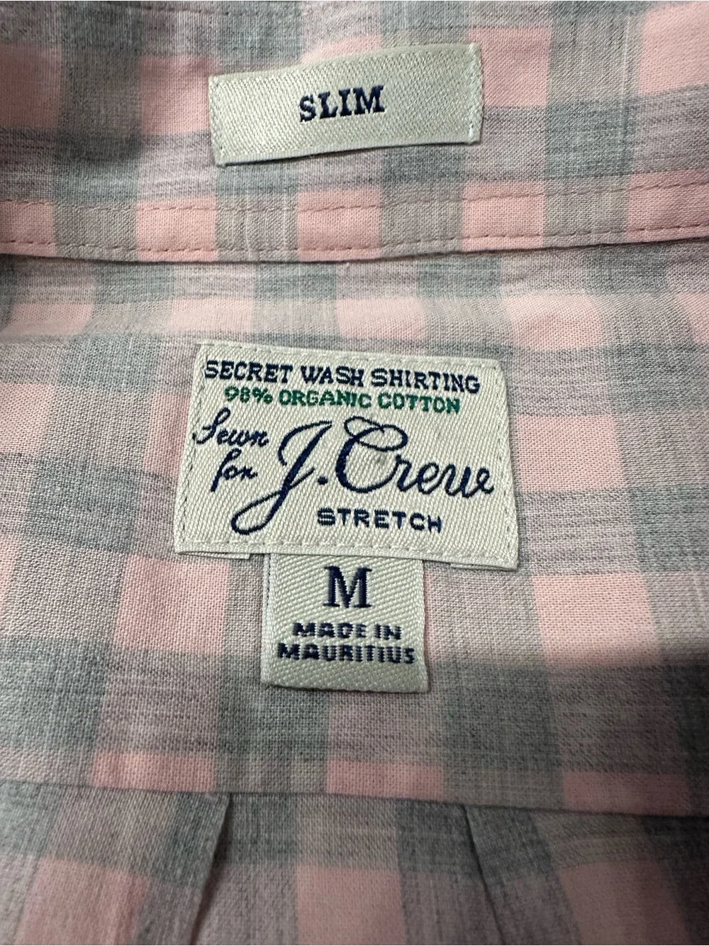 J. Crew Men's 98% Organic Cotton Pink and White Check Button-Down Shirt